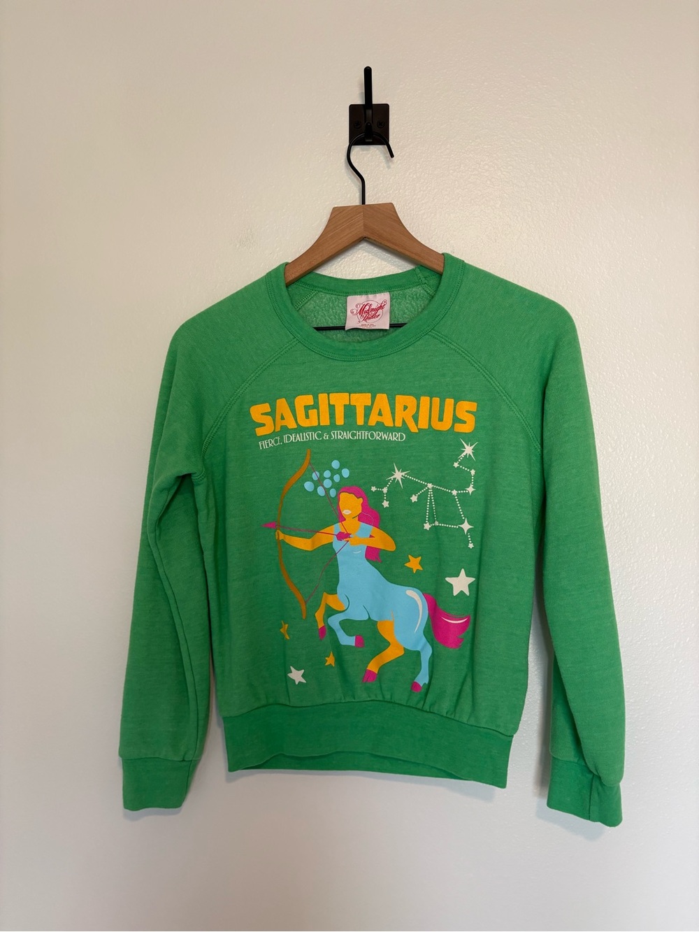 Anthropologie Midnight Rider Carolita Sagittarius Zodiac Sweatshirt Green XXS - Picture 2 of 8
